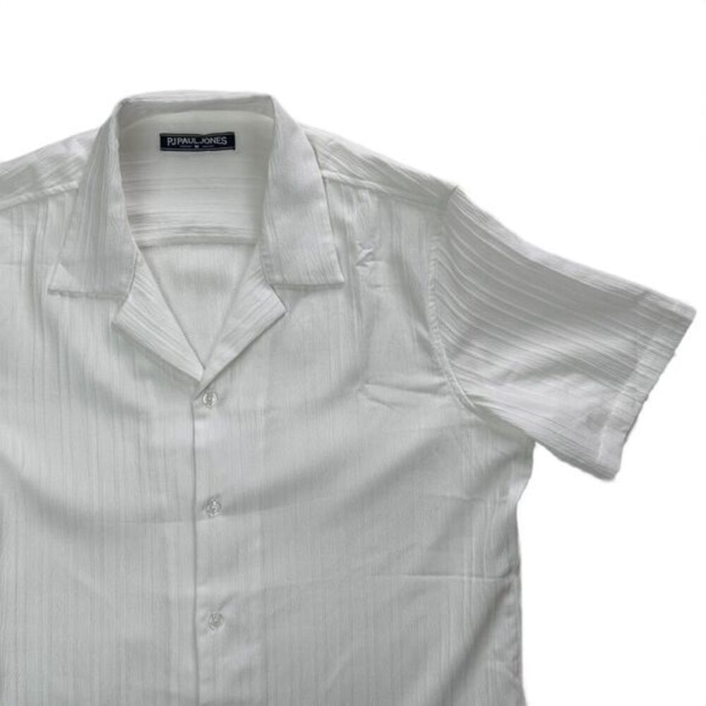 PJPAUL‎ JONES Men's White Camp Collar Short Sleeve Textured Shirt Size M